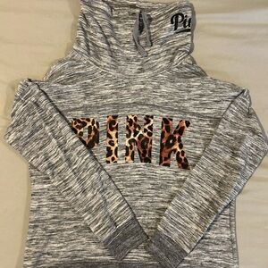 PINK Victoria's Secret Gray Sweater with Leopard Print